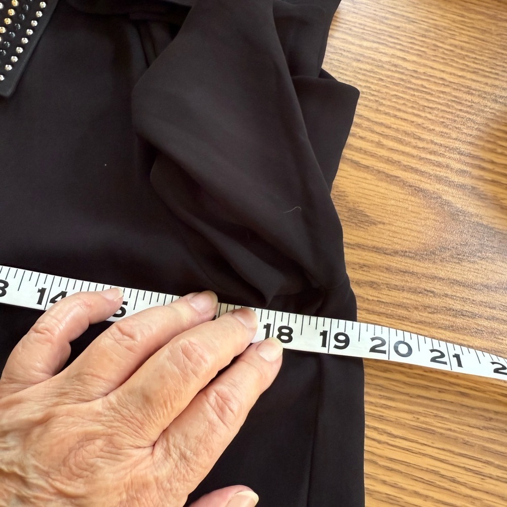Career Multi Colored Metal Stud Embellished Black Collar Button Down Shirt Blous - Picture 3 of 8